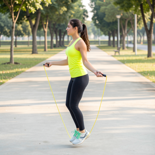 woman jumping rope sideways outdoors in park