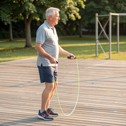 man jumping rope outdoors on wook panels